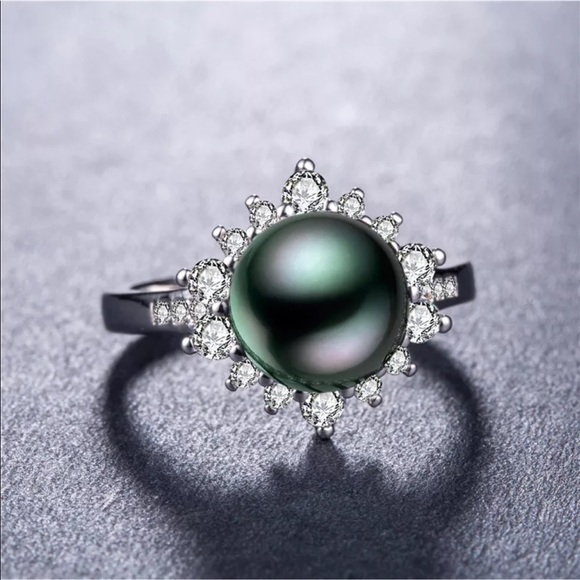 Tahitian Pearl White Sapphire Ring 925 Sterling - Picture 5 of 7